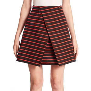 Proenza Schouler Striped Jacquard Suiting‎ Wrap Skirt Black Red Size 4